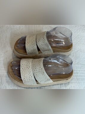 American Eagle Sandals Women's 6 Cream Platform Crochet Espadrille Slide Boho